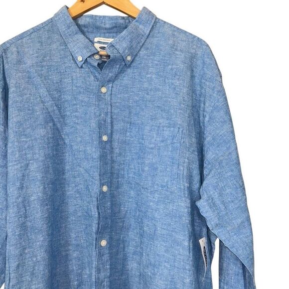 Old navy linen blend long sleeve button down shirt blue XXL new - Picture 6 of 8